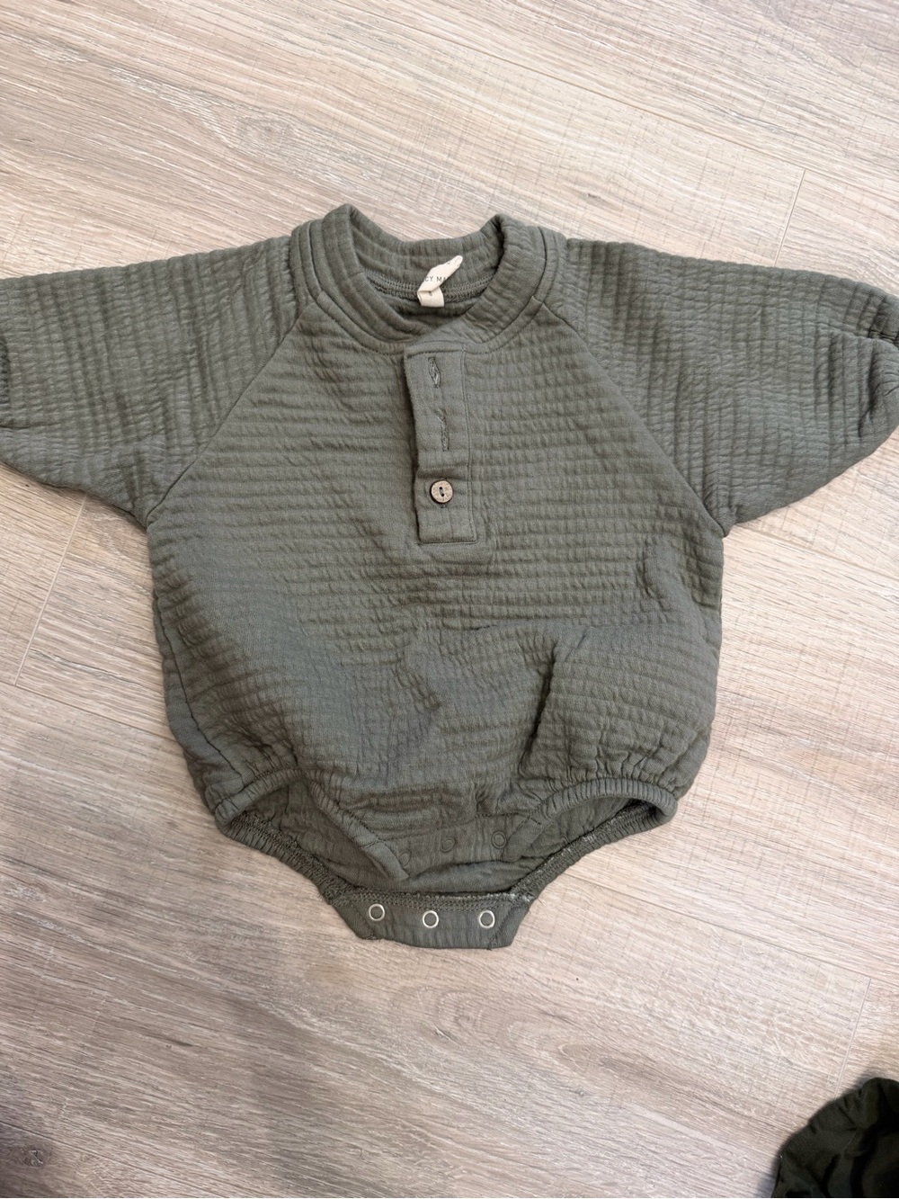 Quincy Mae Olive Green Henley Bubble Romper